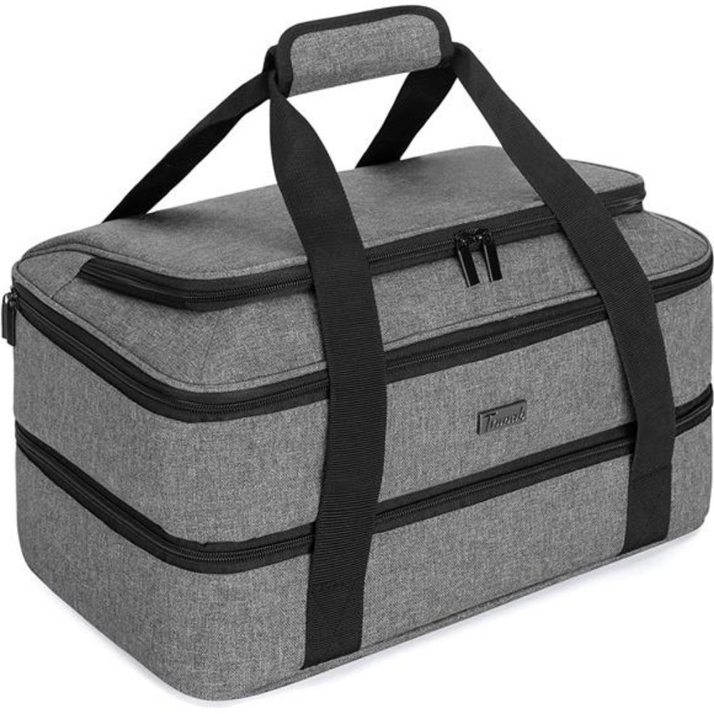 Double Decker Casserole Carrier for Hot or Cold Food, 9"×13" Baking Dish, Grey